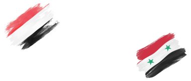 Beyaz Arkaplanda Yemen ve Suriye Arap Cumhuriyeti Bayrakları