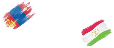 Beyaz Arkaplanda Moğolistan ve Tacikistan Bayrakları