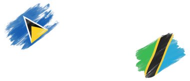 Beyaz Arkaplanda Saint Lucia ve Tanzanya Bayrakları