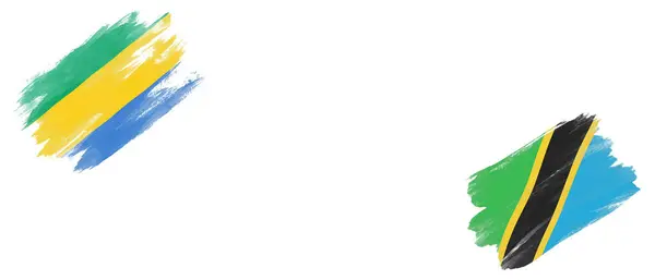 Флаги Габона Танзании Белом Фоне — стоковое фото