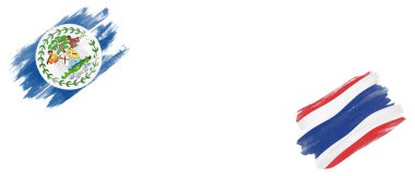 Beyaz Arkaplanda Belize ve Tayland Bayrakları