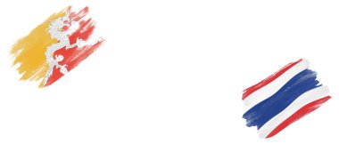 Beyaz Arkaplanda Bhutan ve Tayland Bayrakları