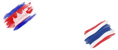 Beyaz Arkaplanda Kamboçya ve Tayland Bayrakları