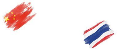 Beyaz Arkaplanda Çin ve Tayland Bayrakları