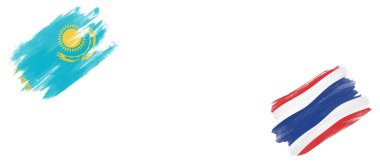 Beyaz Arkaplanda Kazakistan ve Tayland Bayrakları