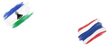 Beyaz Arkaplanda Lesotho ve Tayland Bayrakları