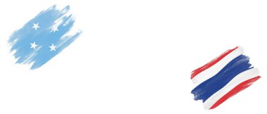 Beyaz Arkaplanda Mikronezya ve Tayland Bayrakları