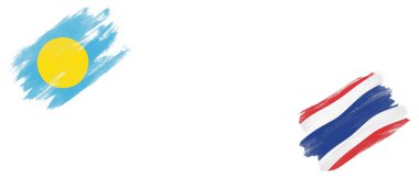 Beyaz Arkaplanda Palau ve Tayland Bayrakları