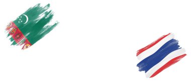 Beyaz Arkaplanda Türkmenistan ve Tayland Bayrakları