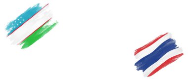 Beyaz Arkaplanda Özbekistan ve Tayland Bayrakları