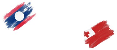 Beyaz Arkaplanda Laos ve Tonga Bayrakları