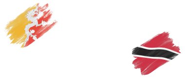 Bhutan ve Trinidad ve Tobago Bayrakları Beyaz Arkaplanda