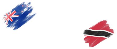 Beyaz Arkaplanda Yeni Zelanda ve Trinidad ve Tobago Bayrakları