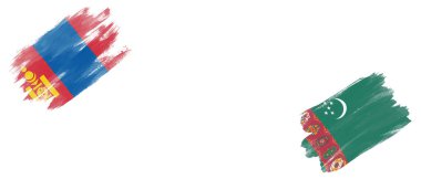 Beyaz Arkaplanda Moğolistan ve Türkmenistan Bayrakları