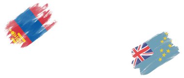 Beyaz Arkaplanda Moğolistan ve Tuvalu Bayrakları