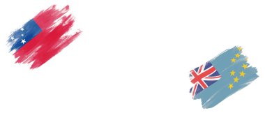 Samoa ve Tuvalu Bayrakları Beyaz Arkaplanda