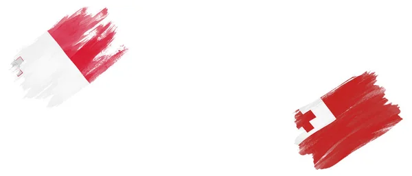ホワイトバックグラウンドのマルタとトンガの旗 — ストック写真