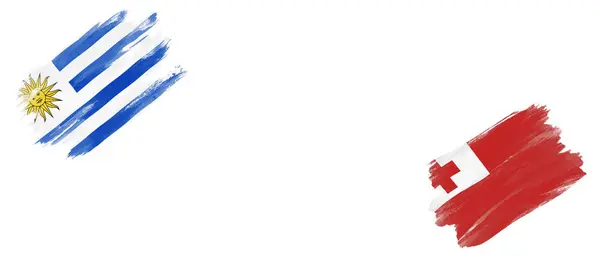 ホワイトバックグラウンドのウルグアイとトンガの旗 — ストック写真