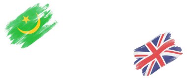 Moritanya ve Birleşik Krallık Bayrakları Beyaz Arkaplanda