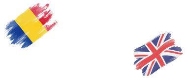 Romanya ve Birleşik Krallık Bayrakları Beyaz Arkaplanda