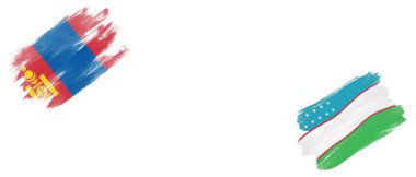 Beyaz Arkaplanda Moğolistan ve Özbekistan Bayrakları