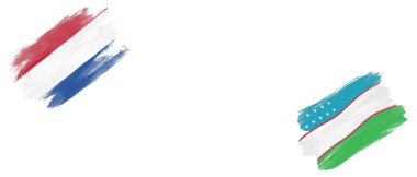 Beyaz Arkaplanda Hollanda ve Özbekistan Bayrakları