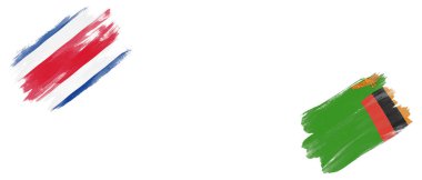 Beyaz Arkaplanda Kosta Rika ve Zambiya Bayrakları