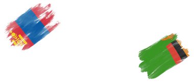 Beyaz Arkaplanda Moğolistan ve Zambiya Bayrakları