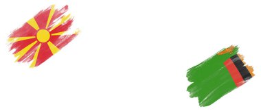 Beyaz Arkaplanda Kuzey Makedonya ve Zambiya Bayrakları