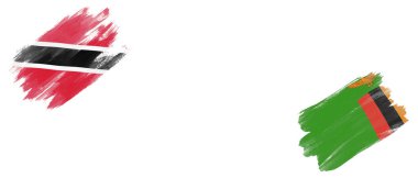 Beyaz Arkaplanda Trinidad ve Tobago ve Zambiya Bayrakları