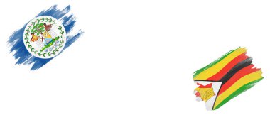 Beyaz Arkaplanda Belize ve Zimbabwe Bayrakları