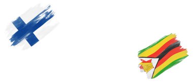 Finlandiya ve Zimbabve Beyaz Arkaplanda Bayraklar