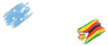 Beyaz Arkaplanda Mikronezya ve Zimbabwe Bayrakları