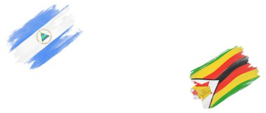 Beyaz Arkaplanda Nikaragua ve Zimbabwe Bayrakları