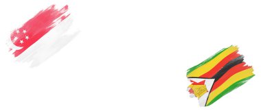 Beyaz Arkaplanda Singapur ve Zimbabwe Bayrakları