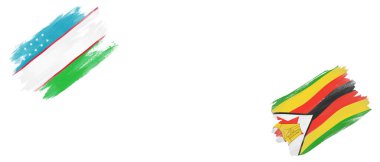 Beyaz Arkaplanda Özbekistan ve Zimbabwe Bayrakları