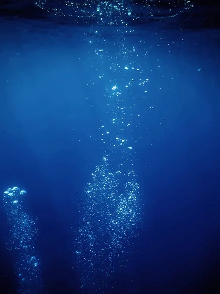 Υποβρύχια Φυσαλίδες Αέρα Καθαρό Μπλε Βαθύ Ωκεανό — Φωτογραφία Αρχείου