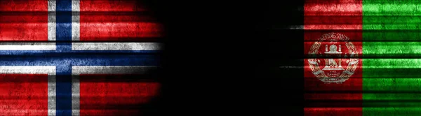 Norsko Afghánistán Vlajky Černém Pozadí — Stock fotografie