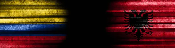 Colombia Albania Flags Black Background — Stock Photo, Image