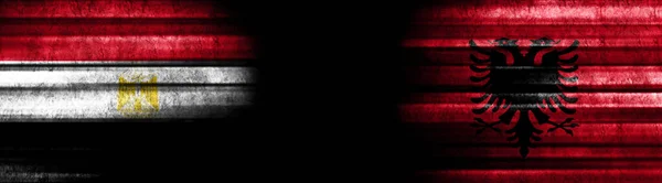 Egyiptom Albánia Zászlók Fekete Háttér — Stock Fotó
