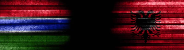 Gambia Albania Bandiere Sfondo Nero — Foto Stock