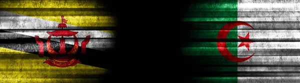 Brunei Algeria Flags Black Background — Stock Photo, Image