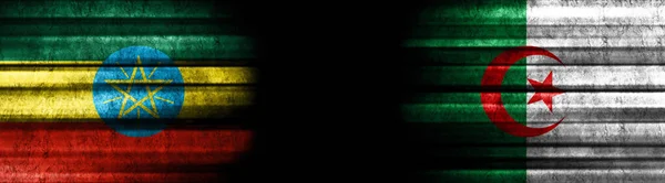 Etiópia Algéria Zászlók Fekete Háttér — Stock Fotó