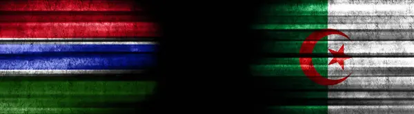 Gambia Algeria Flags Black Background — Stock Photo, Image
