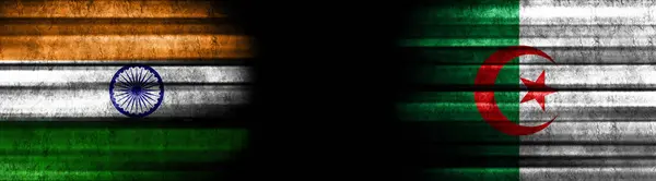 Indie Alžírsko Vlajky Černém Pozadí — Stock fotografie