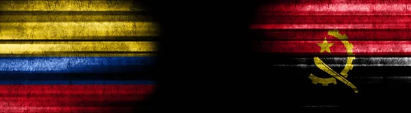 Drapeaux Colombie Angola Sur Fond Noir — Photo
