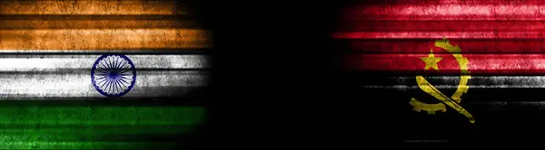 Σημαίες Ινδίας Και Αγκόλας Μαύρο Φόντο — Φωτογραφία Αρχείου
