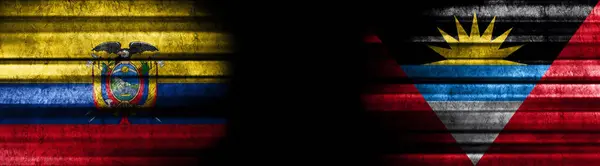 Εκουαδόρ Και Αντίγκουα Και Μπαρμπούντα Σημαίες Μαύρο Φόντο — Φωτογραφία Αρχείου