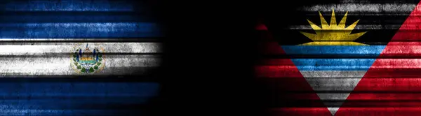 Σημαίες Σαλβαδόρ Και Αντίγκουα Και Μπαρμπούντα Μαύρο Φόντο — Φωτογραφία Αρχείου