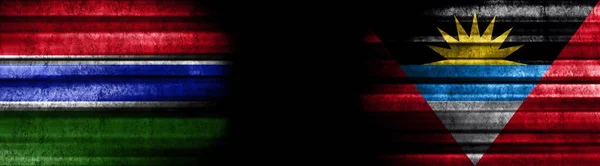 Γκάμπια Και Αντίγκουα Και Μπαρμπούντα Σημαίες Μαύρο Φόντο — Φωτογραφία Αρχείου